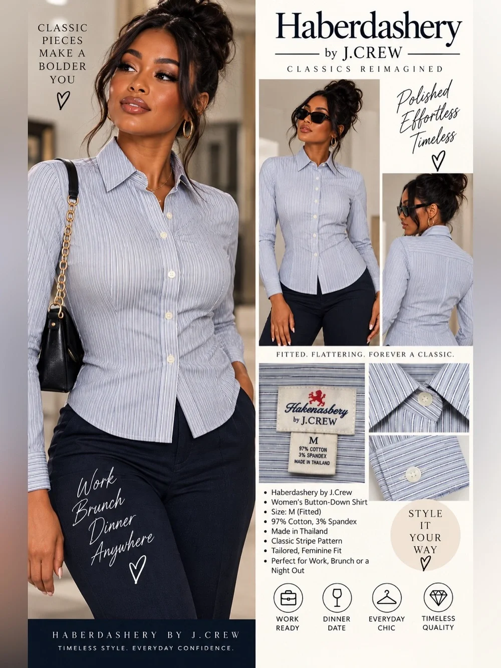 J.Crew Haberdashery Women's Fitted Button-Down Shirt - Light Blue Stripe size M